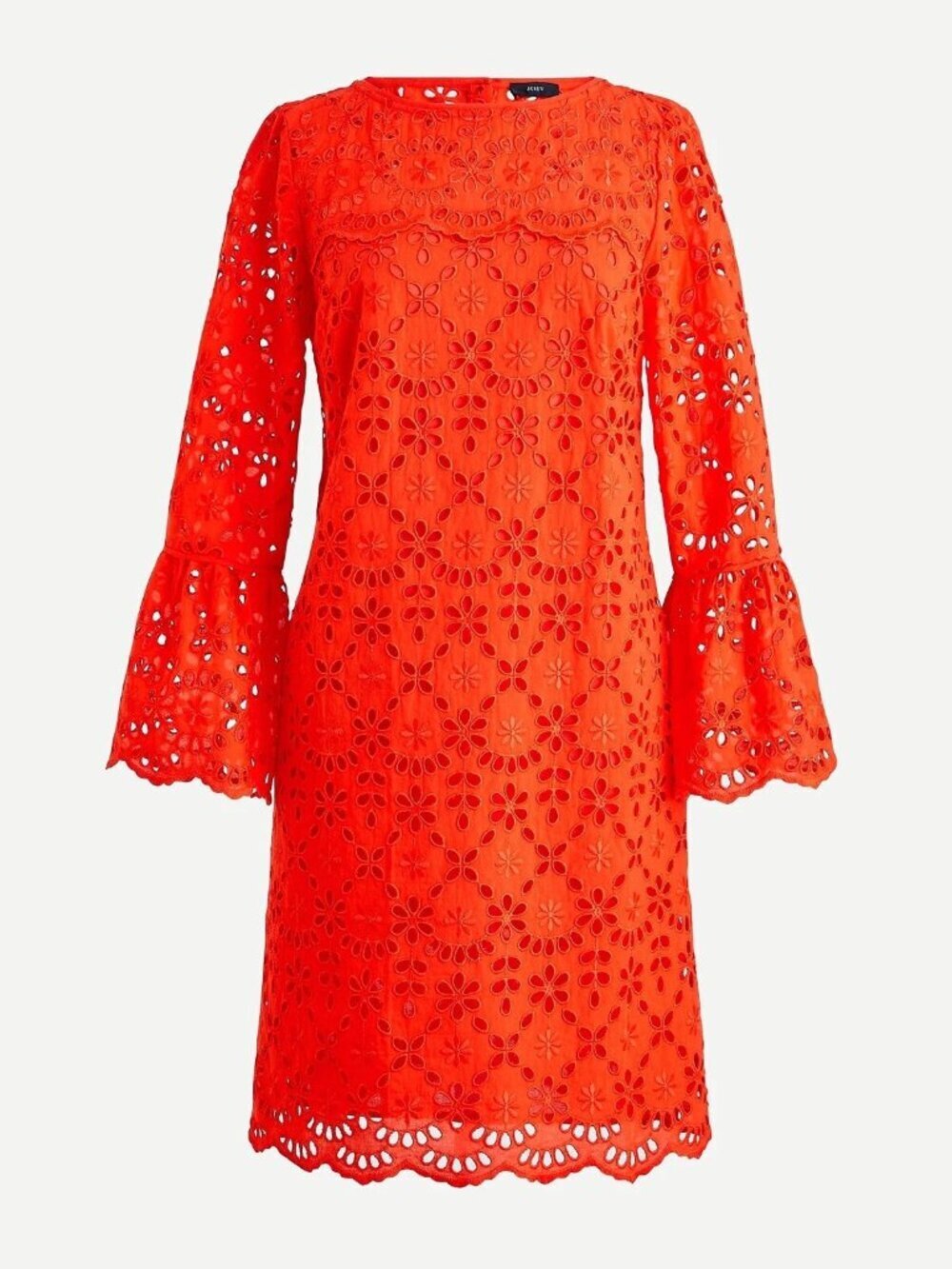 NWT J.CREW Orange Red Embroidered Cotton Eyelet Bell Sleeve Shift Dress, Size 4 - Picture 3 of 15